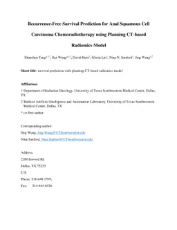 Recurrence-Free Survival Prediction for Anal Squamous Cell Carcinoma
  Chemoradiotherapy using Planning CT-based Radiomics Model