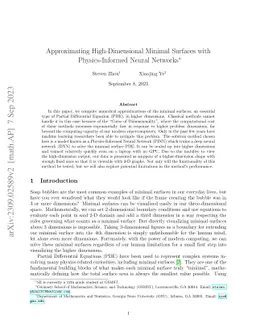 Approximating High-Dimensional Minimal Surfaces with Physics-Informed
  Neural Networks