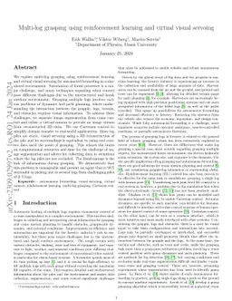 Multi-log grasping using reinforcement learning and virtual visual
  servoing
