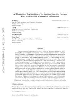 A Theoretical Explanation of Activation Sparsity through Flat Minima and
  Adversarial Robustness