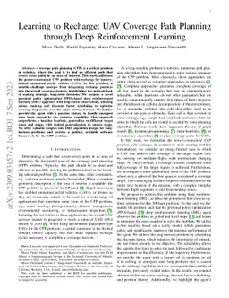 Learning to Recharge: UAV Coverage Path Planning through Deep
  Reinforcement Learning