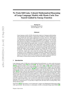 No Train Still Gain. Unleash Mathematical Reasoning of Large Language
  Models with Monte Carlo Tree Search Guided by Energy Function