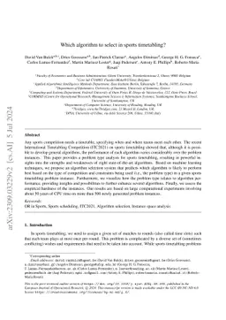 Which algorithm to select in sports timetabling?