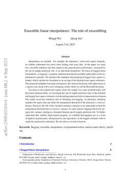 Ensemble linear interpolators: The role of ensembling