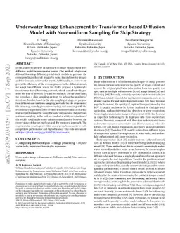 Underwater Image Enhancement by Transformer-based Diffusion Model with
  Non-uniform Sampling for Skip Strategy