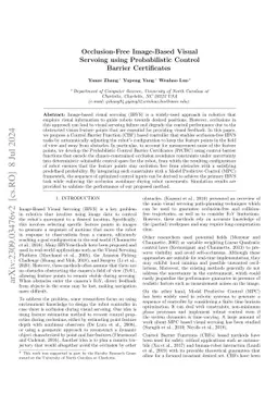 Occlusion-Free Image Based Visual Servoing using Probabilistic Control
  Barrier Certificates