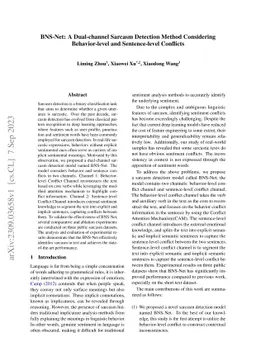 BNS-Net: A Dual-channel Sarcasm Detection Method Considering
  Behavior-level and Sentence-level Conflicts