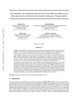 Automatic Algorithm Selection for Pseudo-Boolean Optimization with Given
  Computational Time Limits