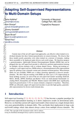 Adapting Self-Supervised Representations to Multi-Domain Setups