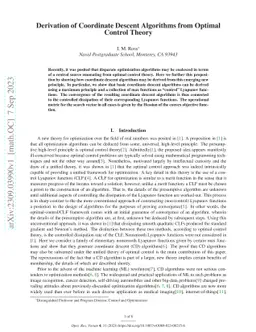 Derivation of Coordinate Descent Algorithms from Optimal Control Theory