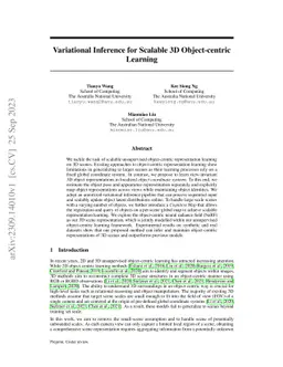 Variational Inference for Scalable 3D Object-centric Learning