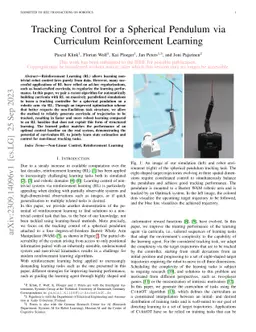 Tracking Control for a Spherical Pendulum via Curriculum Reinforcement
  Learning