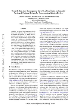 Towards End-User Development for IoT: A Case Study on Semantic Parsing
  of Cooking Recipes for Programming Kitchen Devices