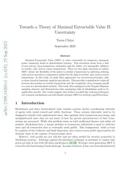 Towards a Theory of Maximal Extractable Value II: Uncertainty