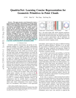 QuadricsNet: Learning Concise Representation for Geometric Primitives in
  Point Clouds