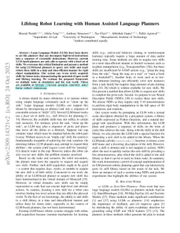 Lifelong Robot Learning with Human Assisted Language Planners