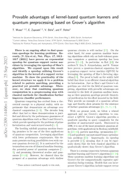 Provable advantages of kernel-based quantum learners and quantum
  preprocessing based on Grover's algorithm