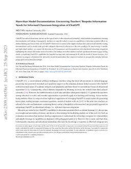 More than Model Documentation: Uncovering Teachers' Bespoke Information
  Needs for Informed Classroom Integration of ChatGPT