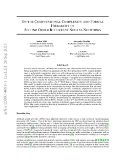 On the Computational Complexity and Formal Hierarchy of Second Order
  Recurrent Neural Networks