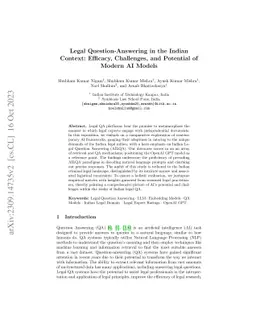 Legal Question-Answering in the Indian Context: Efficacy, Challenges,
  and Potential of Modern AI Models