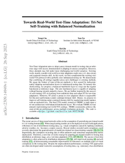 Towards Real-World Test-Time Adaptation: Tri-Net Self-Training with Balanced Normalization