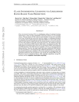 Class Incremental Learning via Likelihood Ratio Based Task Prediction
