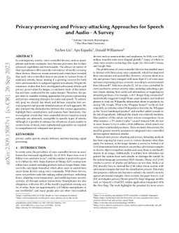Privacy-preserving and Privacy-attacking Approaches for Speech and Audio
  -- A Survey