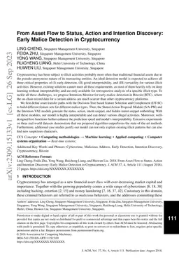 From Asset Flow to Status, Action and Intention Discovery: Early Malice
  Detection in Cryptocurrency