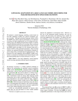 Low-rank Adaptation of Large Language Model Rescoring for
  Parameter-Efficient Speech Recognition