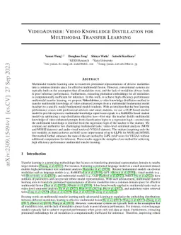 VideoAdviser: Video Knowledge Distillation for Multimodal Transfer
  Learning