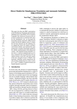 Direct Models for Simultaneous Translation and Automatic Subtitling:
  FBK@IWSLT2023