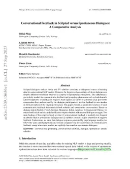 Conversational Feedback in Scripted versus Spontaneous Dialogues: A
  Comparative Analysis