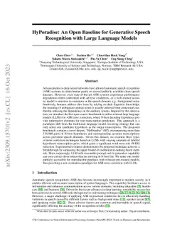 HyPoradise: An Open Baseline for Generative Speech Recognition with
  Large Language Models