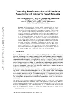 Generating Transferable Adversarial Simulation Scenarios for
  Self-Driving via Neural Rendering