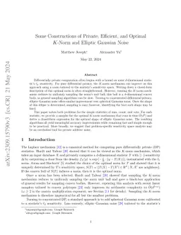 Some Constructions of Private, Efficient, and Optimal $K$-Norm and
  Elliptic Gaussian Noise