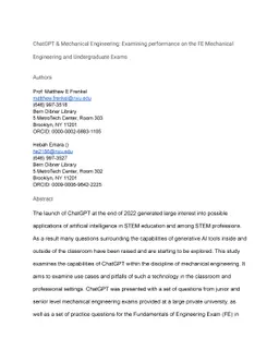 ChatGPT & Mechanical Engineering: Examining performance on the FE
  Mechanical Engineering and Undergraduate Exams