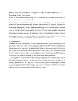 Clinical Trial Recommendations Using Semantics-Based Inductive Inference
  and Knowledge Graph Embeddings