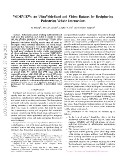 WiDEVIEW: An UltraWideBand and Vision Dataset for Deciphering
  Pedestrian-Vehicle Interactions