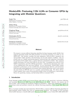 ModuLoRA: Finetuning 2-Bit LLMs on Consumer GPUs by Integrating with
  Modular Quantizers