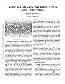 Random and Safe Cache Architecture to Defeat Cache Timing Attacks