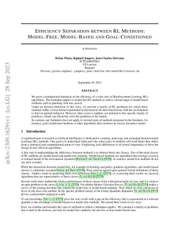 Efficiency Separation between RL Methods: Model-Free, Model-Based and
  Goal-Conditioned