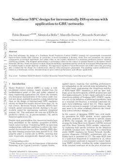 Nonlinear MPC design for incrementally ISS systems with application to
  GRU networks