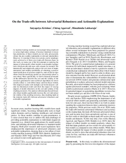 On the Trade-offs between Adversarial Robustness and Actionable
  Explanations