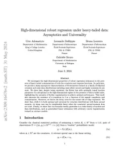 High-dimensional robust regression under heavy-tailed data: Asymptotics
  and Universality