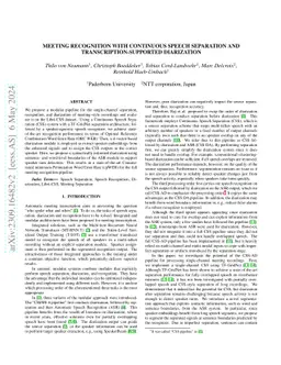 Meeting Recognition with Continuous Speech Separation and
  Transcription-Supported Diarization