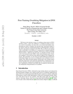 Post-Training Overfitting Mitigation in DNN Classifiers