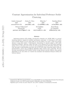 Constant Approximation for Individual Preference Stable Clustering