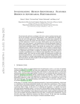 Investigating Human-Identifiable Features Hidden in Adversarial
  Perturbations