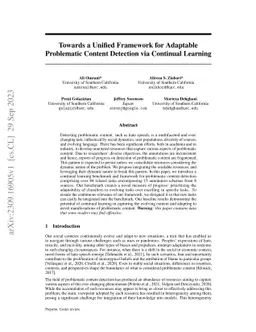 Towards a Unified Framework for Adaptable Problematic Content Detection
  via Continual Learning