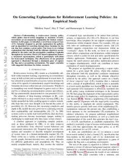 On Generating Explanations for Reinforcement Learning Policies: An Empirical Study